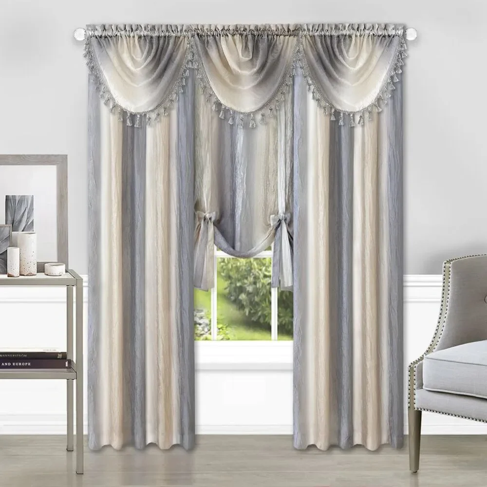 Multi-Color Striped Modern Semi-Sheer Window Curtain Drape Panels (Silver, 50